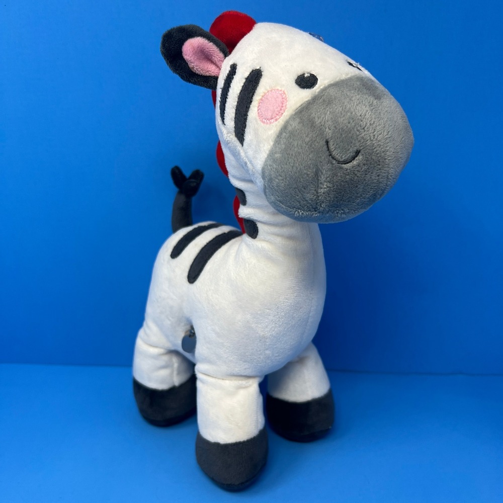 Fisher Price‎ Zebra Plush 10 Inch White Black Red Safari Stuffed Animal Toy